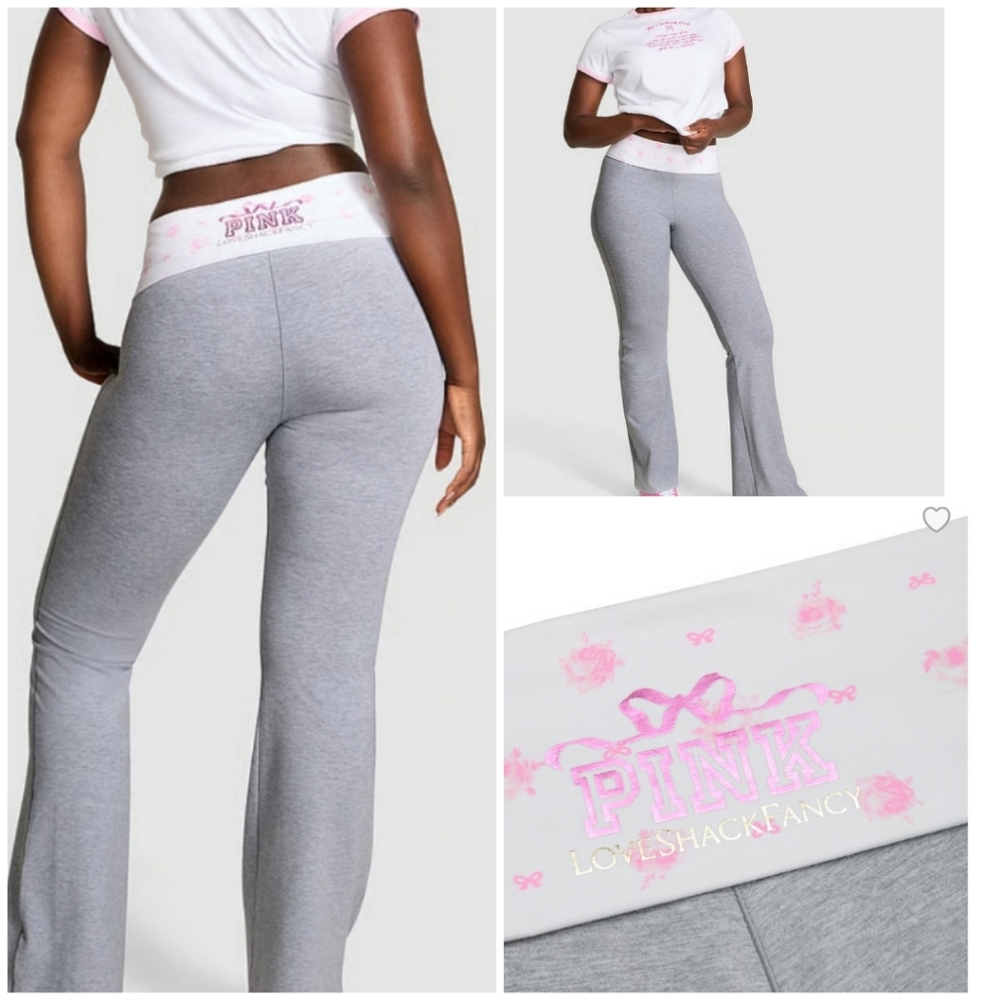 VS PINK × LOVESHACKFANCY COLLAB FOLD OVER FLARE LEGGINGS WITH SCRIPT